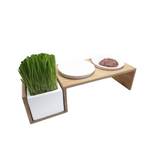 Gamelle double chat avec support herbe à chat – Image 2